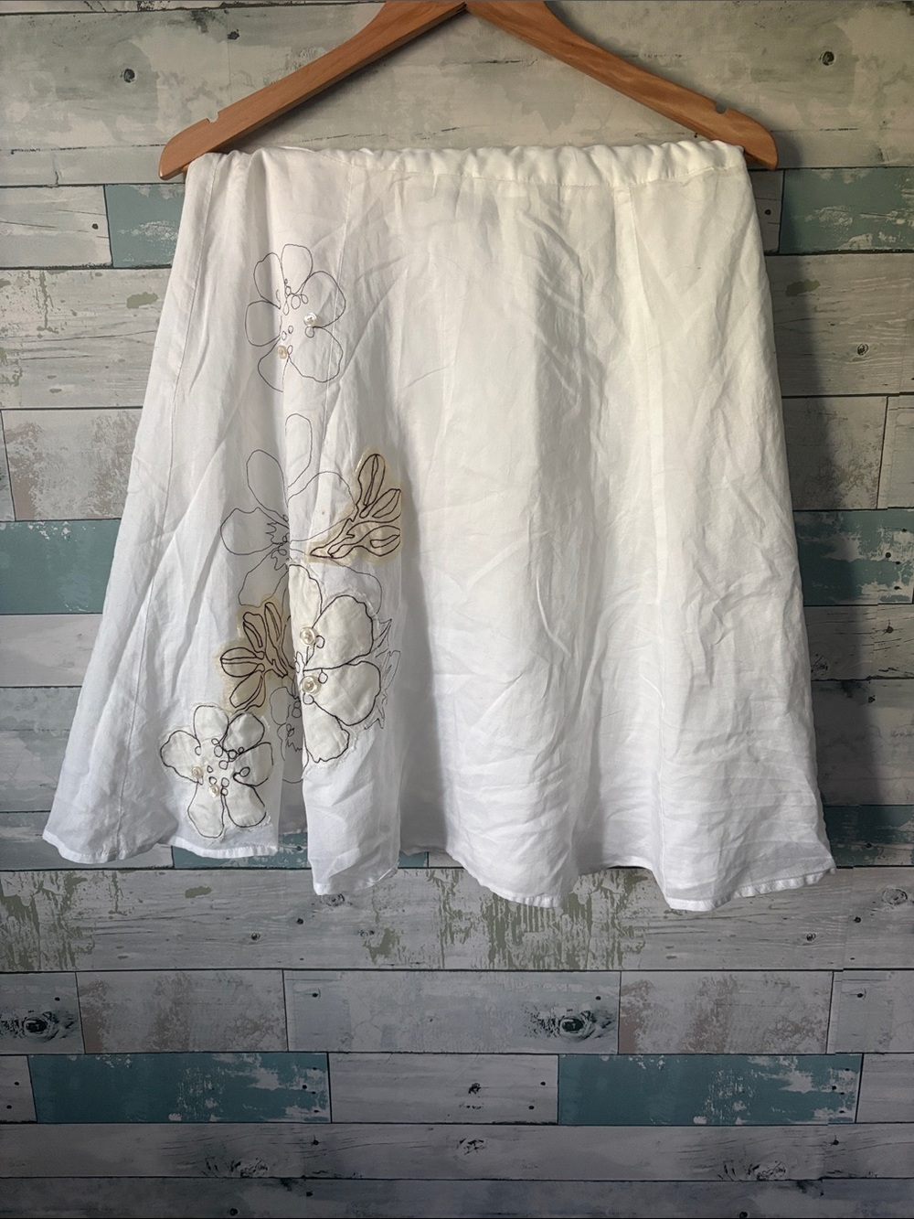 Mexx linen White A-Line Skirt with Floral Outline Embroidery